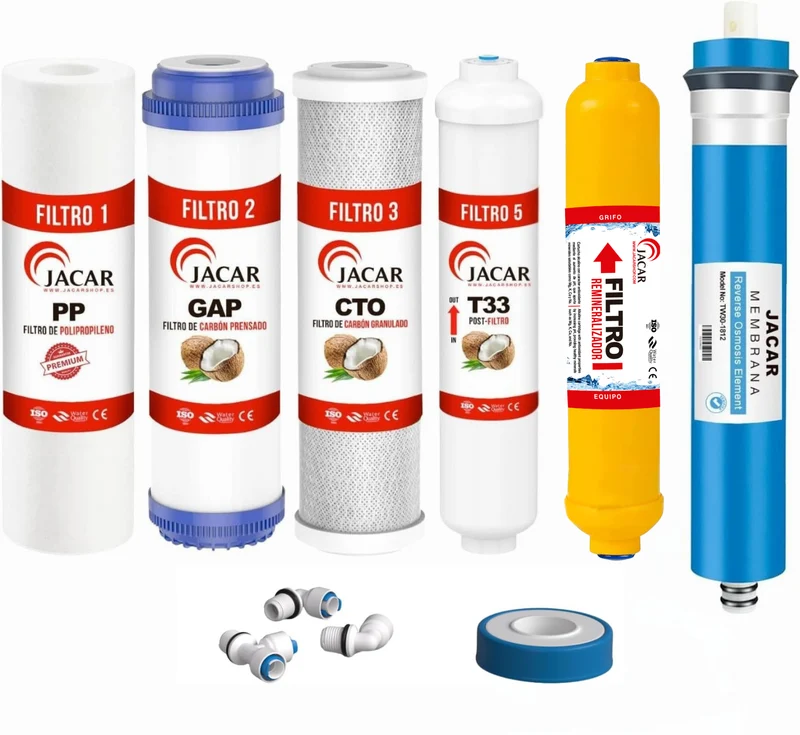 Filtros de Osmosis Inversa de 6 Etapas Universales con Membrana 50 Gpd y Filtro Remineralizador Osmosis Compatible con casi todos los Sistemas NO COMPACTOS, Kit Recambios Osmosis Inversa (6 ETAPAS)