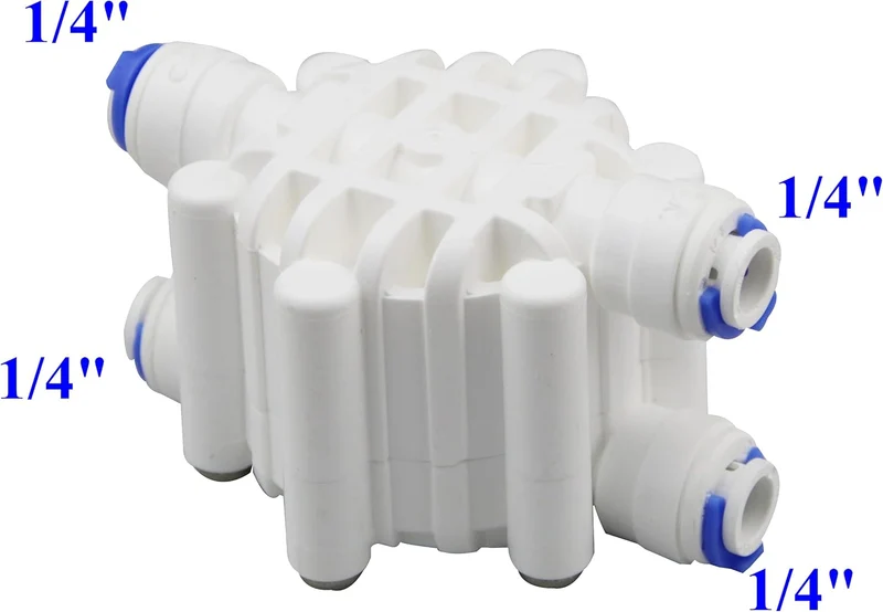 Valvula de 4 Vias JACAR para Equipos de Osmosis Inversa 5 Etapas Compatible con todos los Sistemas de Osmosis y todas las conexiones de 1/4 de conectores y tuberia de 6 mm.