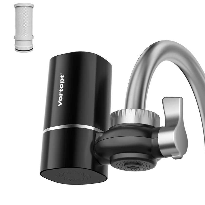 T1 Faucet Water Purifier, 400 Gallon Sink Mounting System, NSF Certified, Reduces Chlorine & Odor, Black