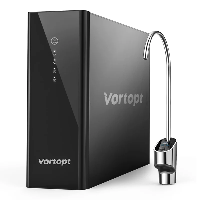 DR2-Black-1000GPD Under Sink Water Purifier 3:1 Pure to Drain, Tankless RO Water Filter System, 0.0001um Purification for Drinking, Reduces TDS, Smart Faucet, Vortopt