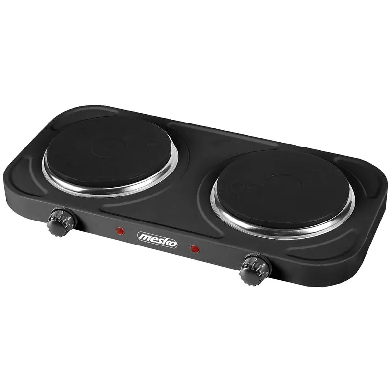Hornillo Eléctrico Doble, Zonas Cocinado 15,4 Cm, 2 Termostatos Regulación Continua Mesko Ms 6509 Negro