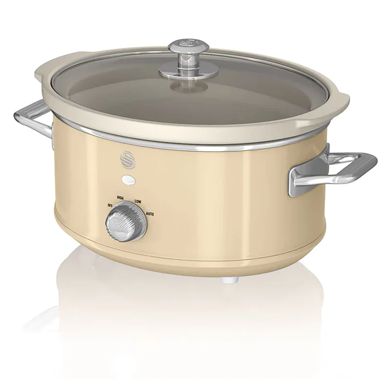 Swan Retro Olla Cocción Lenta, 3,5l, Recipiente Extraíble Antiadherente Cerámica Libre Pfoa, Vintage, Sf17021cneu, Crema