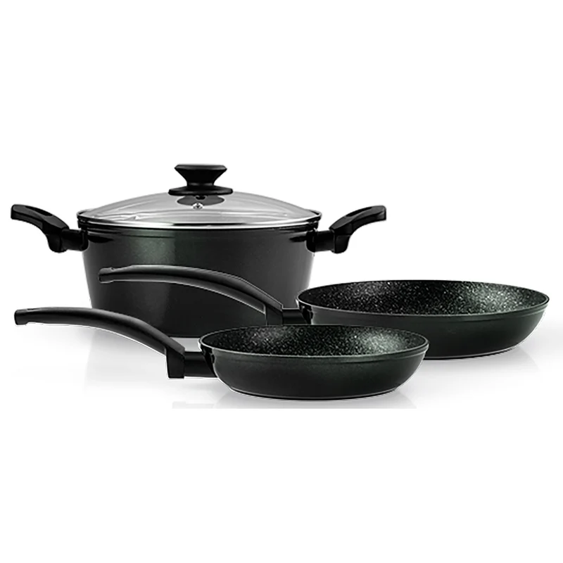 Batería Cocina Inducción 4 Piezas, Antiadherente Sin Pfoa, Aluminio Forjado, Cazuela Sartenes Fagor Vivant 424 Negro