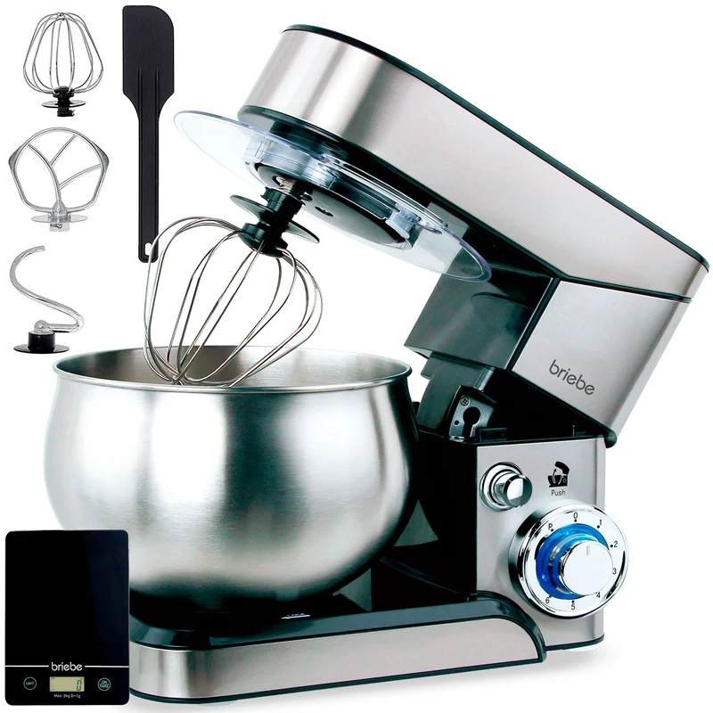 Briebe Batidora Amasadora Repostería Profesional + Báscula, Robot Cocina 5 Litros, Movimiento Orbital, Km1114b,1800w