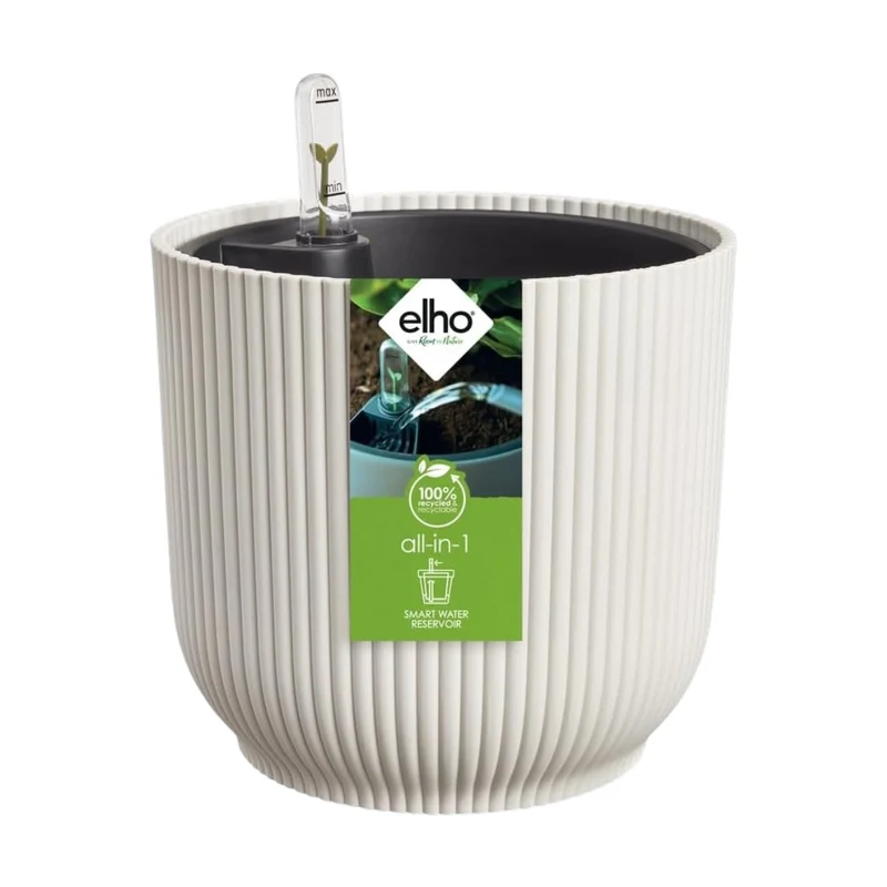 Maceta Blanco Lino All-in-1 Vibes Round Elho 18cm + Swi 17 100% reciclado