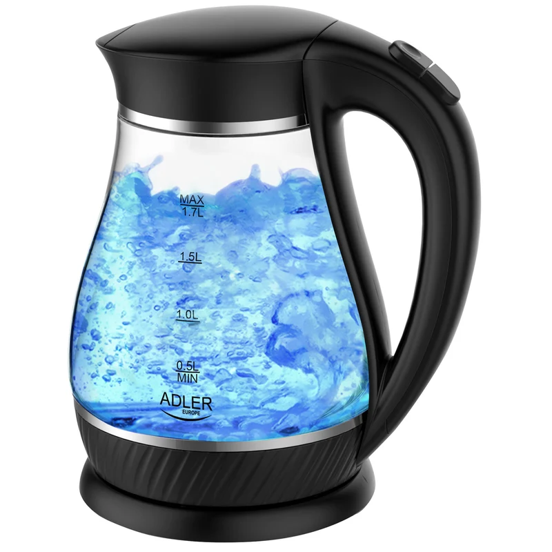 Hervidor Agua Eléctrico 1,7 Litros Jarra Cristal Inalámbrica Retroiluminada, Apagado Automático Adler Ad1274b, 2200w