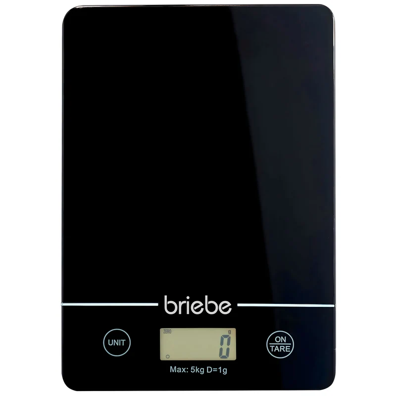 Báscula Cocina Digital Balanza Alta Precisión, Peso Comida Hasta 5kg Graduación 1g Función Tara, Briebe, Kw1163, Negro