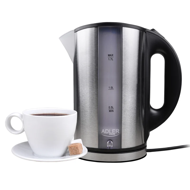 Hervidor Agua Eléctrico, 1,7l, Acero Inox., Resistencia Oculta, Inalámbrico, Apagado Automático Adler Ad 1216, 2200w