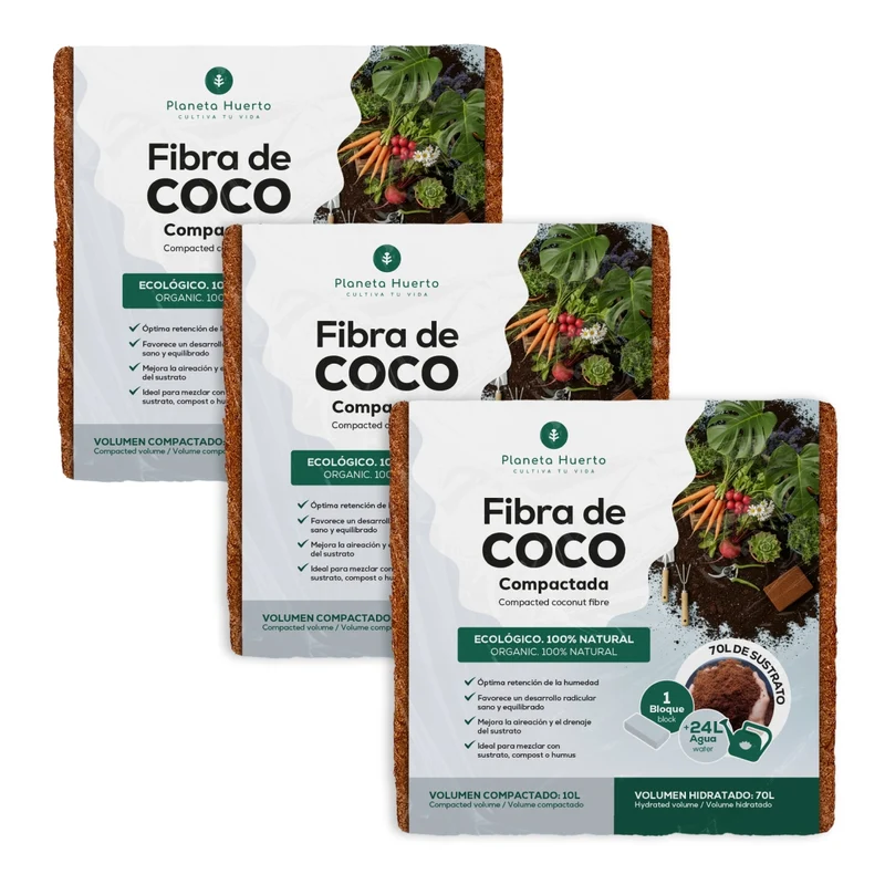 Pack 3x Sustrato Fibra de Coco Planeta Huerto 70 Litros
