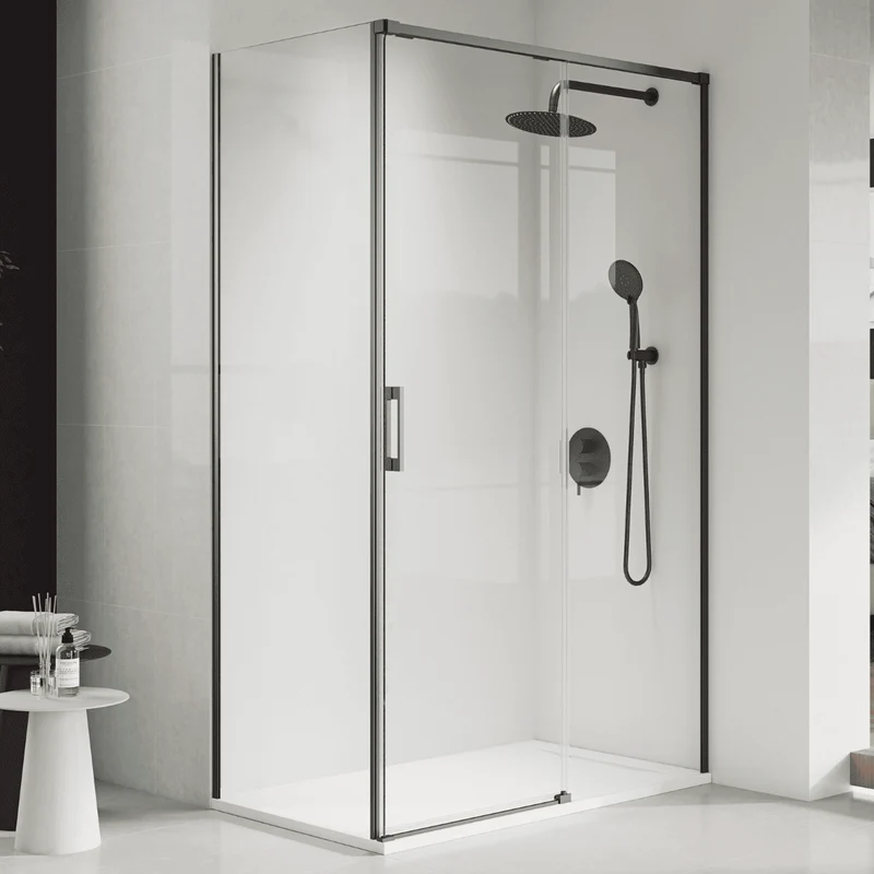 Vallance Mampara Ducha Rectangular Corredera Acceso Frontal | Vidrio Templado 6mm Antical Transparente | Perfil Gun Metal