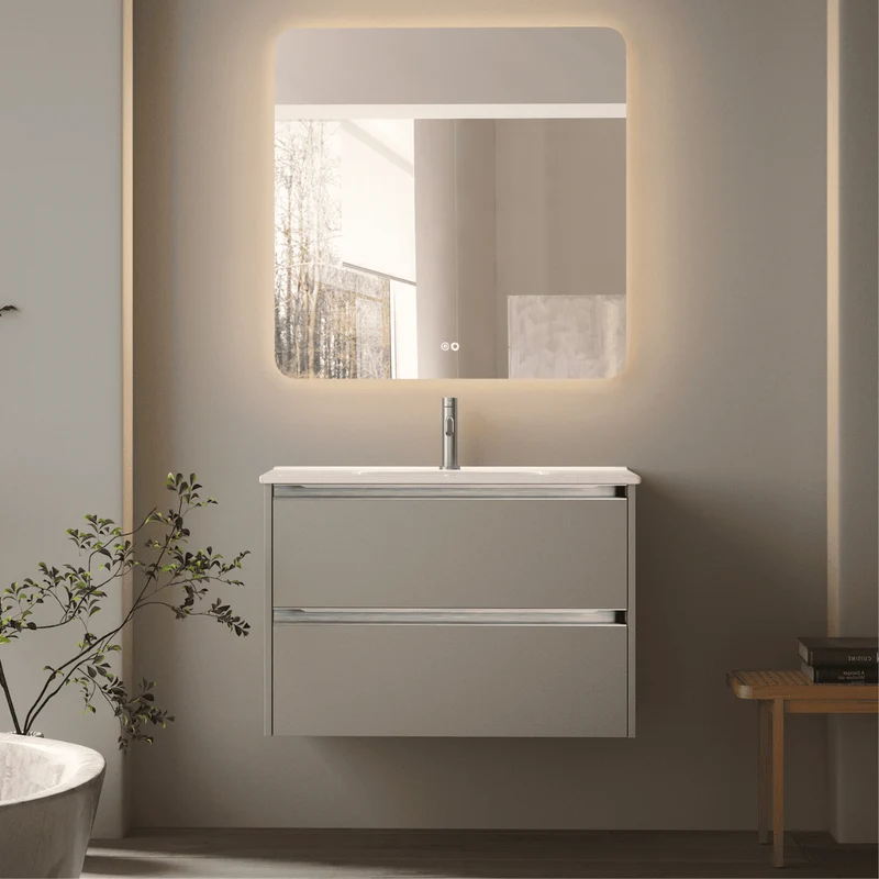 Mueble de Baño Suspendido con Lavabo Cerámico modelo Veloz| Mueble Volado 2 Cajones Con Tirador | Moka