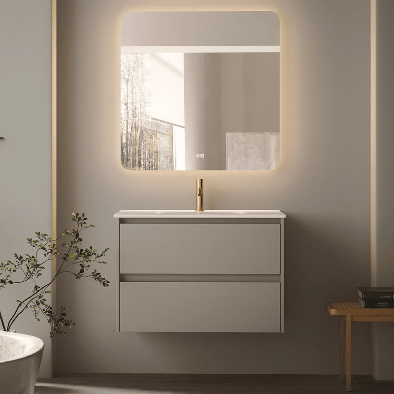 Mueble de Baño Suspendido con Lavabo Cerámico modelo Veloz| Mueble Volado 2 Cajones| Moka