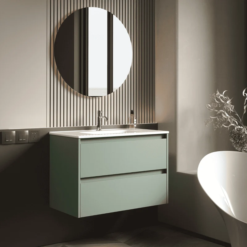 Mueble de Baño Suspendido con Lavabo Cerámico modelo Veloz| Mueble Volado 2 Cajones| Leaf