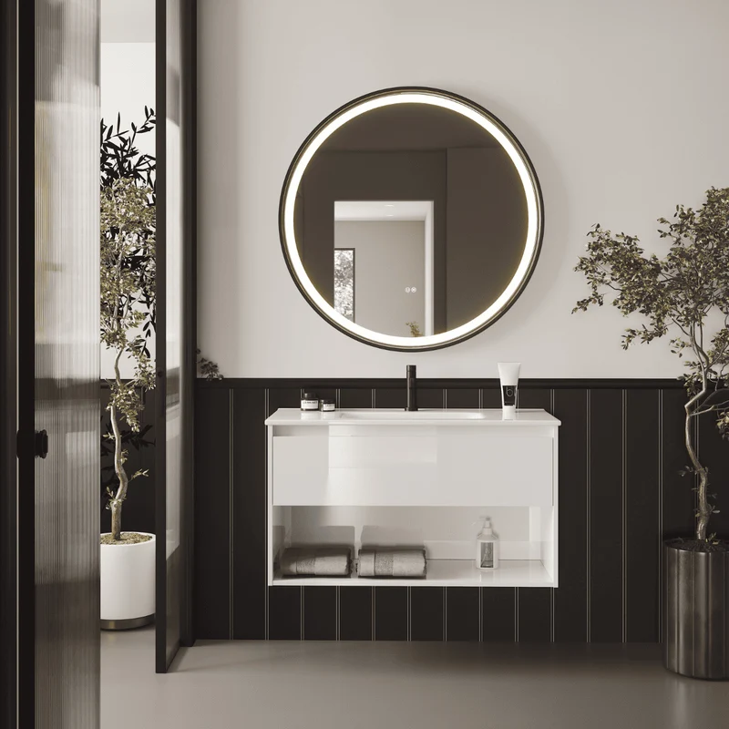 Mueble de Baño Suspendido con Lavabo Cerámico modelo Veloz| Mueble Volado 1 Cajón y 1 Hueco| Blanco Brillo