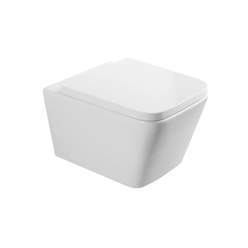 Aten Inodoro Suspendido Empotrado Rimless | Wc Colgante Cuadrado Ceramica Sin Bridas Montado a Pared con Tapa Caida Amortiguada Fondo reducido