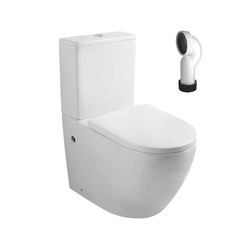 Espart Wc Inodoro Completo Compacto Adosado a Pared Redondo con Sistema Rimless | Wc Completo con Salida Dual y Asiento Amortiguado