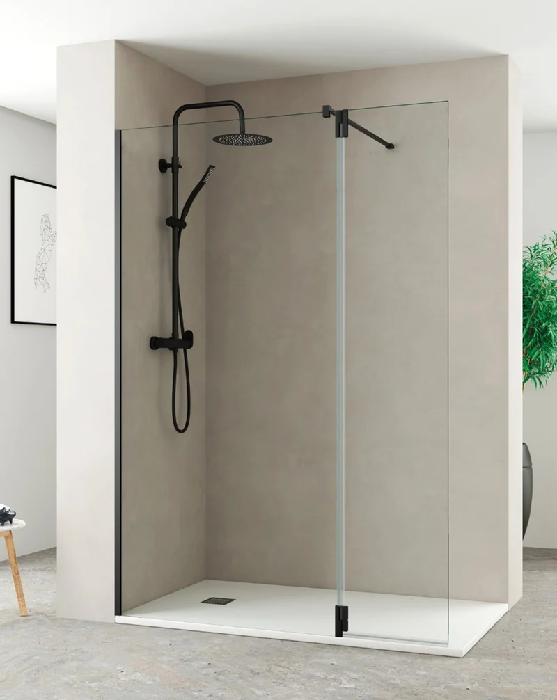 Extended Puerta de Ducha Abatible de 35cm para Completar Fijo de Ducha | 35cm x 195cm | Negro Mate