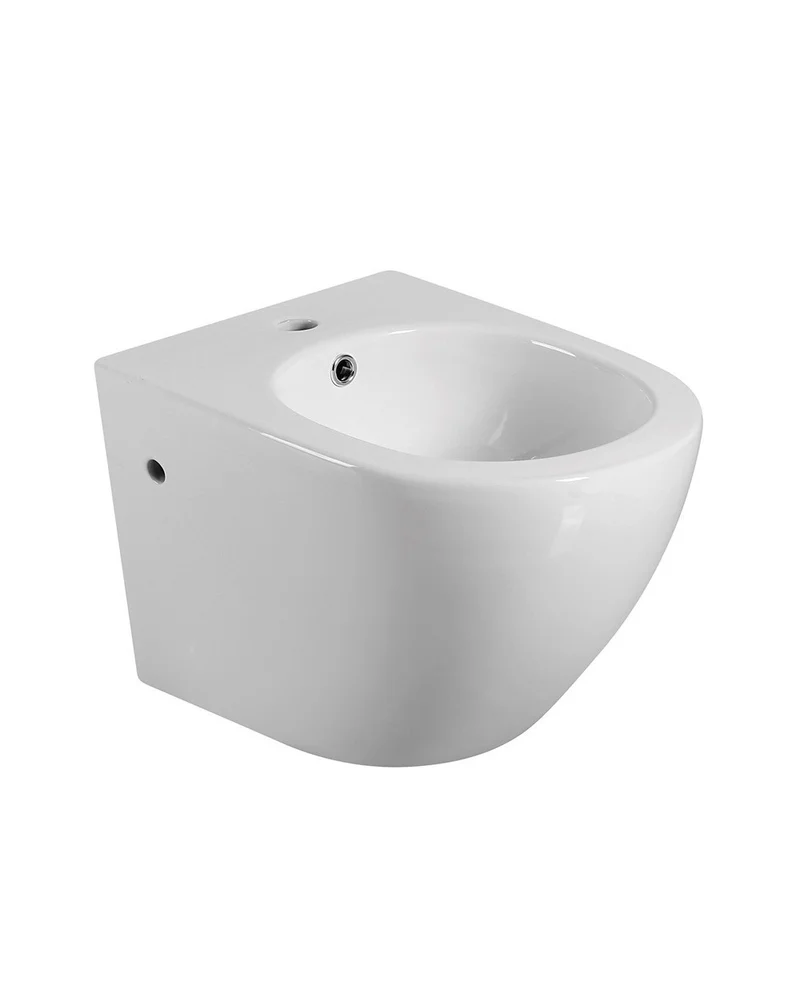Mercurio Bidet Suspendido Cerámico de Baño | Bidé al Aire de Fondo Reducido Sin Tapa Redondo Moderno | Blanco Brillo