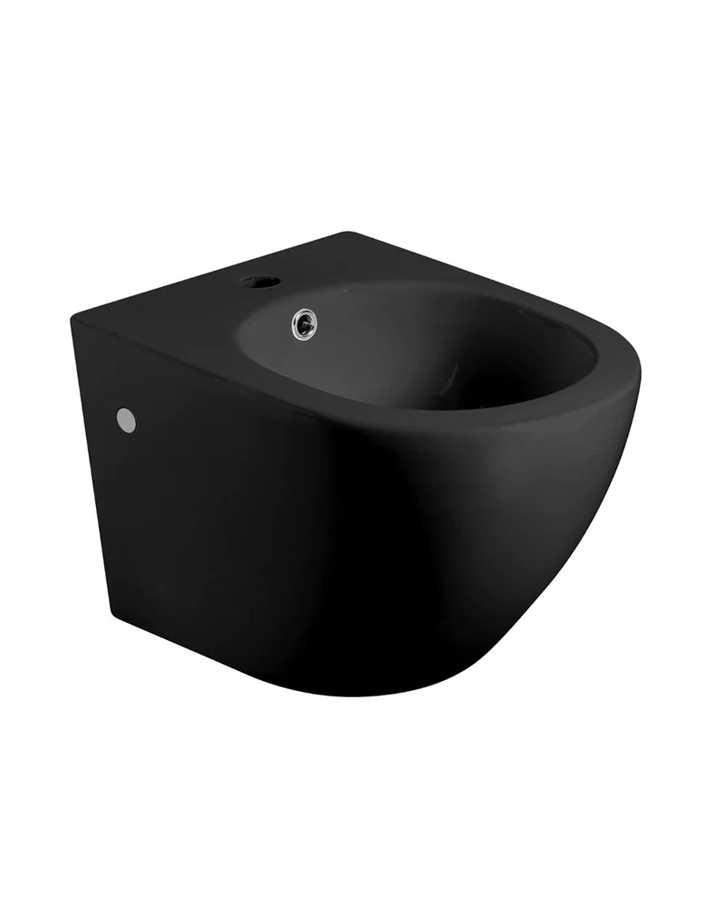 Mercurio Bidet Suspendido Cerámico de Baño | Bidé al Aire de Fondo Reducido Sin Tapa Redondo | Negro Mate