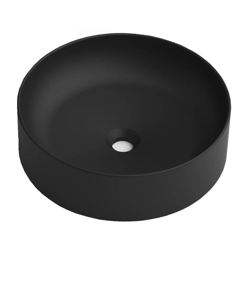 Aruba Lavabo Sobre Encimera Resina Negro | Lavamanos Baño para Encimera Redondo | 37cm de Diámetro