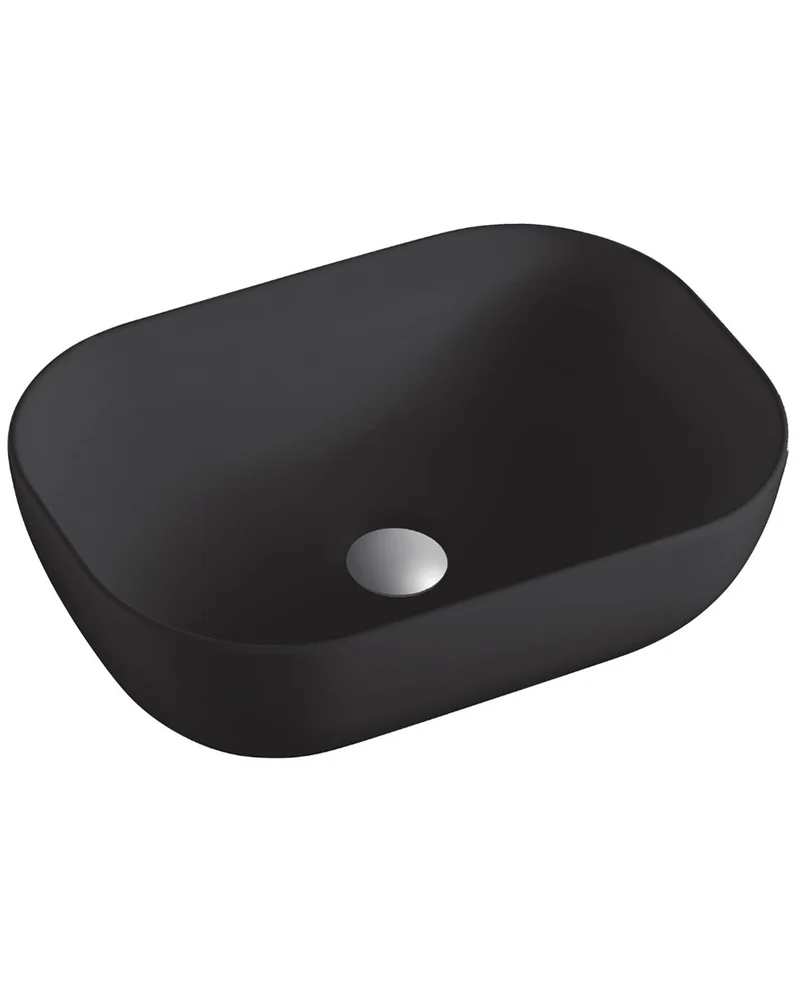Uno Lavabo Sobre Encimera Cerámico Negro Mate | Lavamanos Baño para Encimera Rectangular | 50,5cm x 40,5cm | Negro Mate