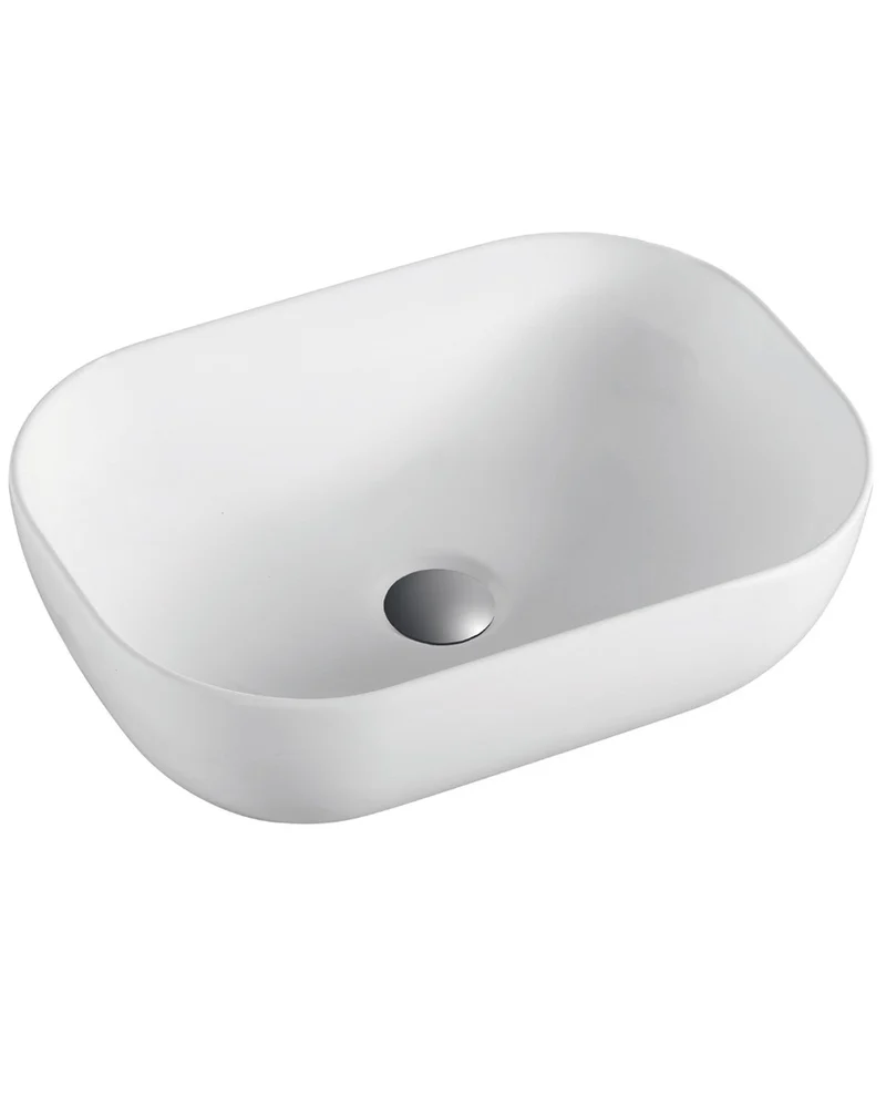 Uno Lavabo Sobre Encimera Cerámico Blanco Mate | Lavamanos Baño para Encimera Rectangular | 50,5cm x 40,5cm | Blanco Mate