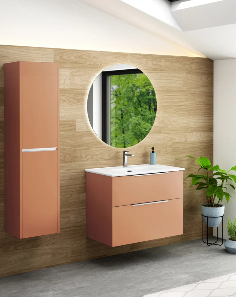 Galsaky Mueble de Baño Suspendido con Lavabo Cerámico | 2 cajones con Cierre Amortiguado y Organizador | Sunset Mate