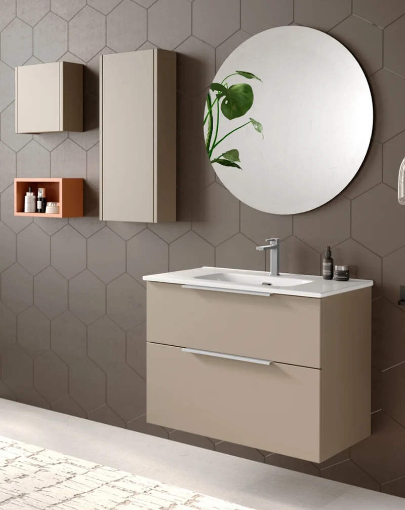 Galsaky Mueble de Baño Suspendido con Lavabo Cerámico | 2 cajones con Cierre Amortiguado y Organizador | Moka Mate