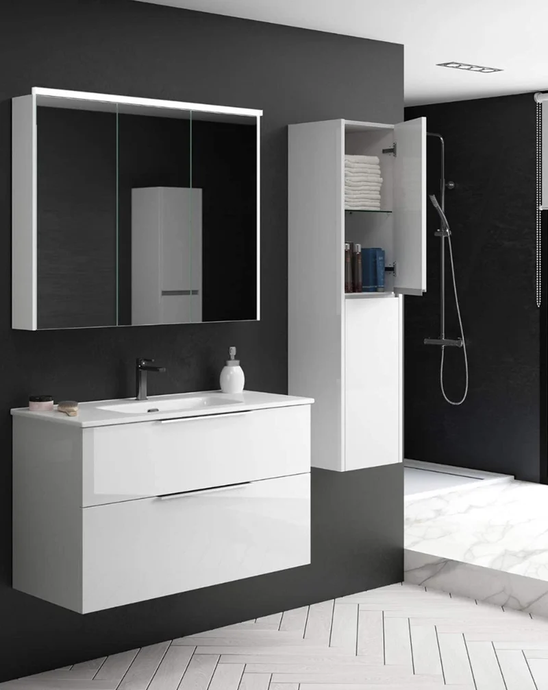 Galsaky Mueble de Baño Suspendido con Lavabo Cerámico | 2 cajones con Cierre Amortiguado y Organizador | Blanco Brillo