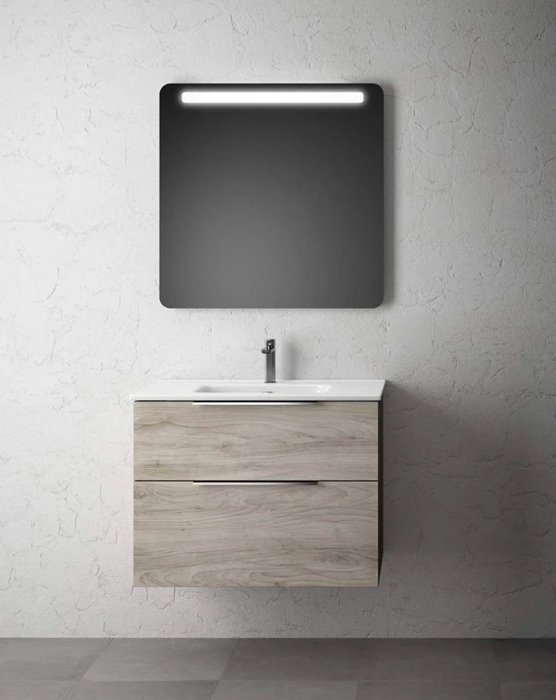 Galsaky Mueble de Baño Suspendido con Lavabo Cerámico | 2 cajones con Cierre Amortiguado y Organizador | Pino Gris