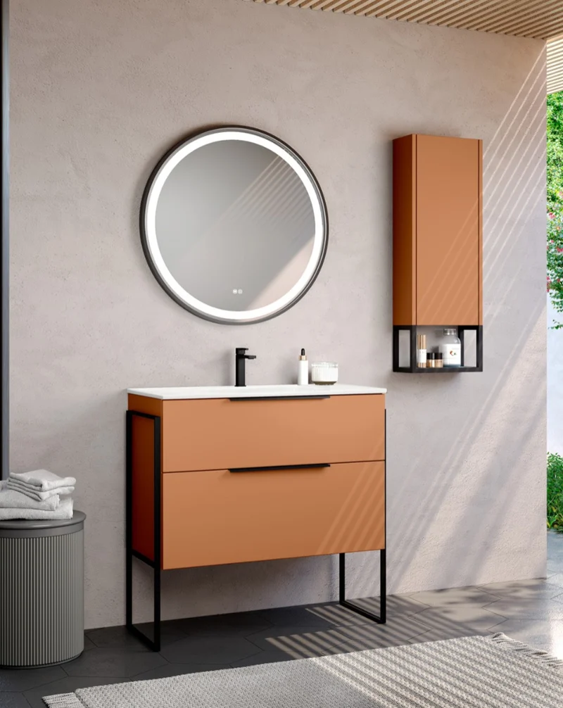 Galsaky Industrial Mueble de Baño Al Suelo con Lavabo Cerámico | 2 cajones con Cierre Amortiguado y Organizador | Sunset Mate