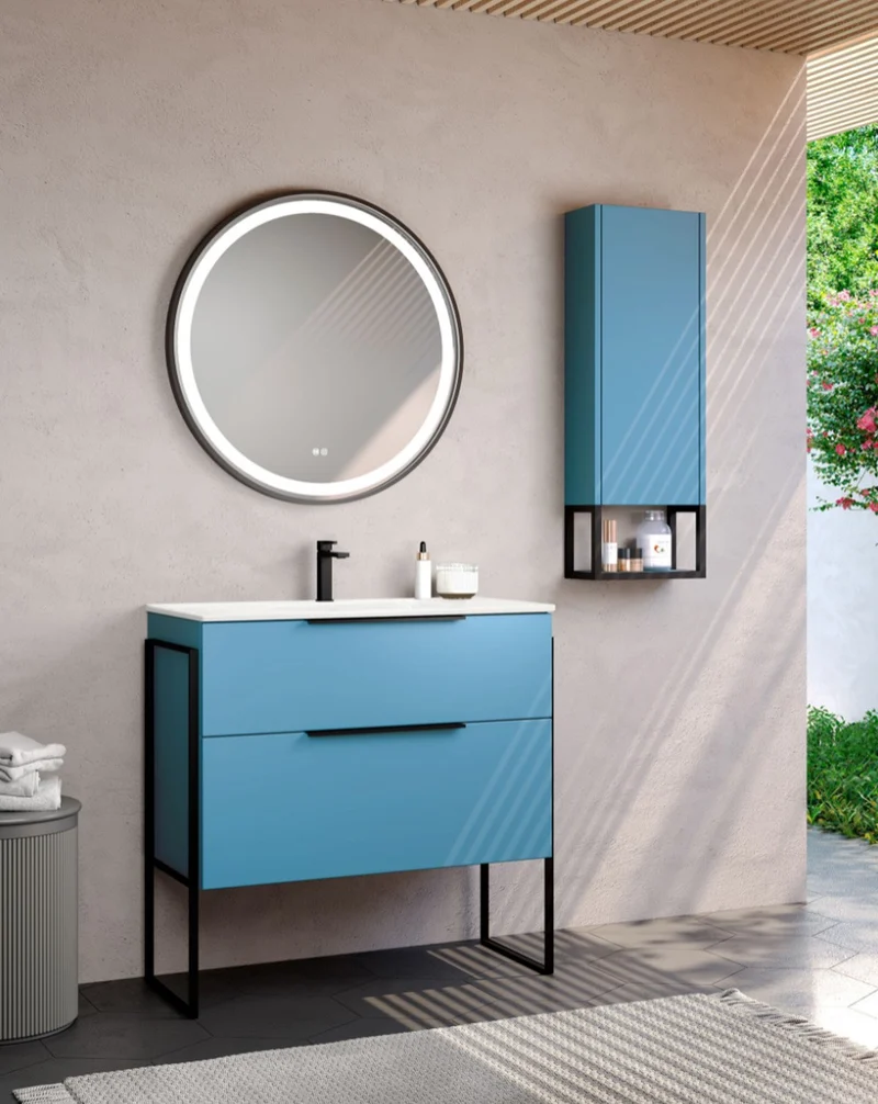 Galsaky Industrial Mueble de Baño Al Suelo con Lavabo Cerámico | 2 cajones con Cierre Amortiguado y Organizador | Island Mate