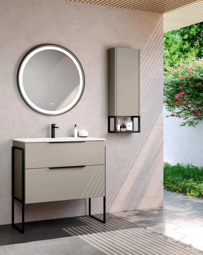 Galsaky Industrial Mueble de Baño Al Suelo con Lavabo Cerámico | 2 cajones con Cierre Amortiguado y Organizador | Moka Mate