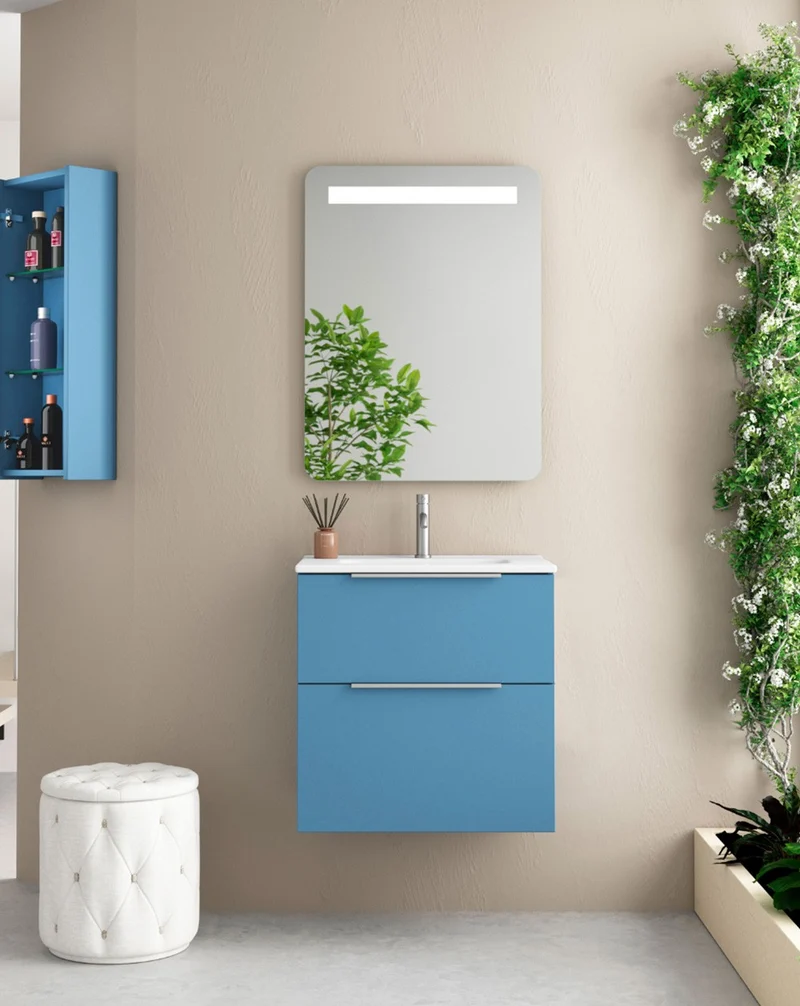 Comet Mueble de Baño Suspendido Fondo Reducido | 2 Cajones con Cierre Amortiguado y Lavabo Cerámico | Island Mate