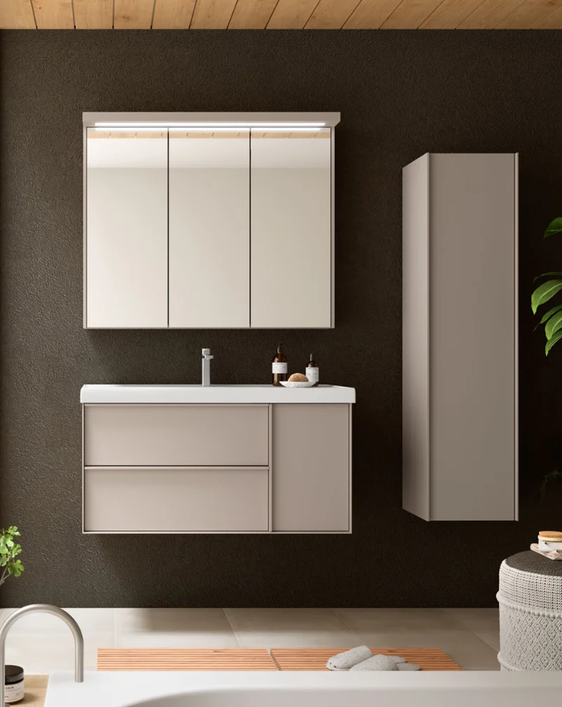 Oslo Mueble de Baño Suspendido con Lavabo Cerámico | Puerta Lateral con Cierre Amortiguado y Organizador | Moka Mate