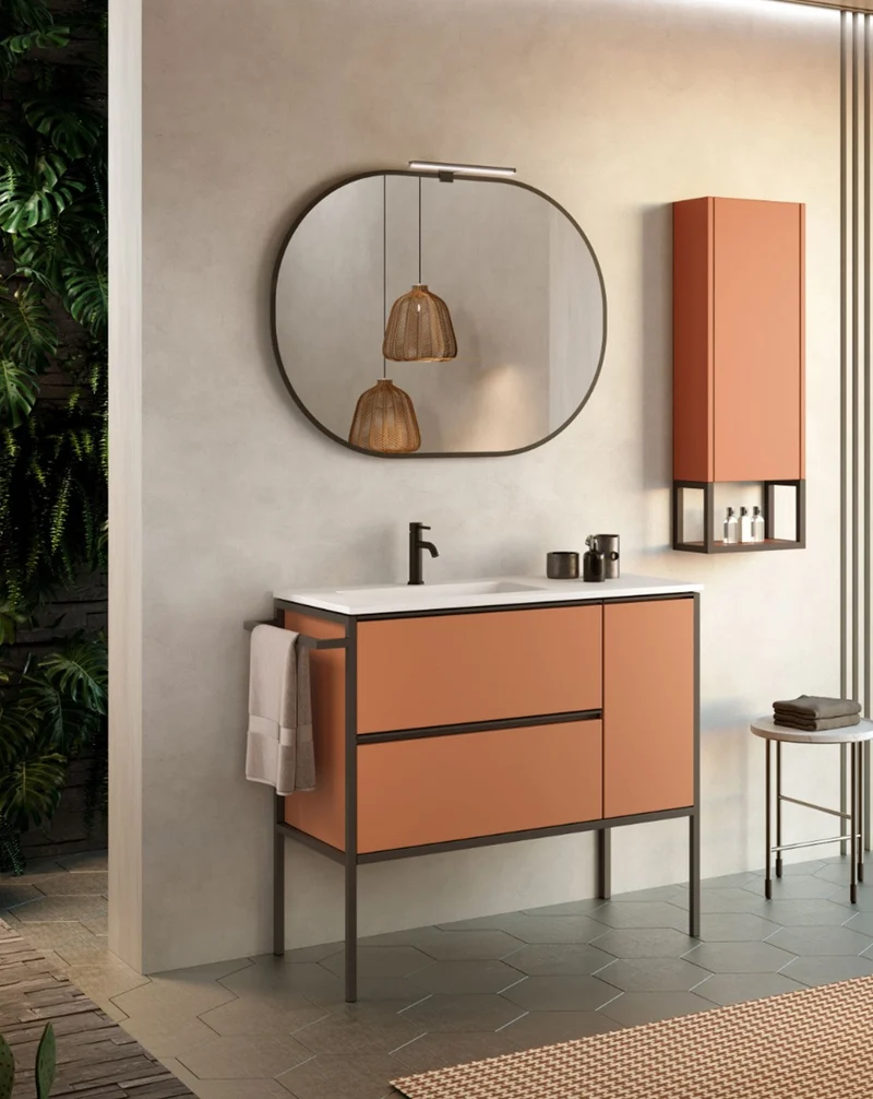 Avant Mueble de Baño Al Suelo con Lavabo Cerámico | 2 cajones y Puerta Lateral con Cierre Amortiguado y Organizador | Sunset Mate