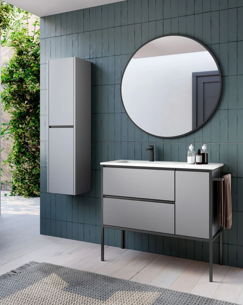 Avant Mueble de Baño Al Suelo con Lavabo Cerámico | 2 cajones y Puerta Lateral con Cierre Amortiguado y Organizador | Mist Mate
