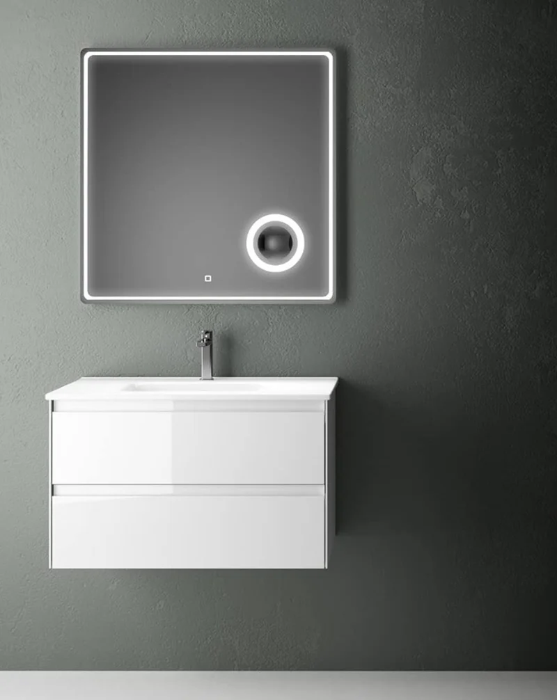 Praga Mueble de Baño Suspendido con Lavabo Cerámico | Mueble Baño Volado de 2 cajones | Blanco Brillo