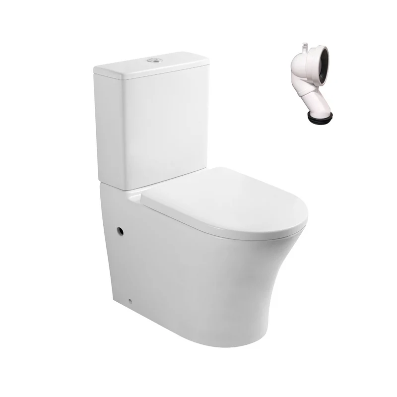 Olimp Wc Inodoro Completo Compacto Adosado a Pared Redondo con Sistema Rimless | Wc Completo con Salida Dual y Asiento Amortiguado