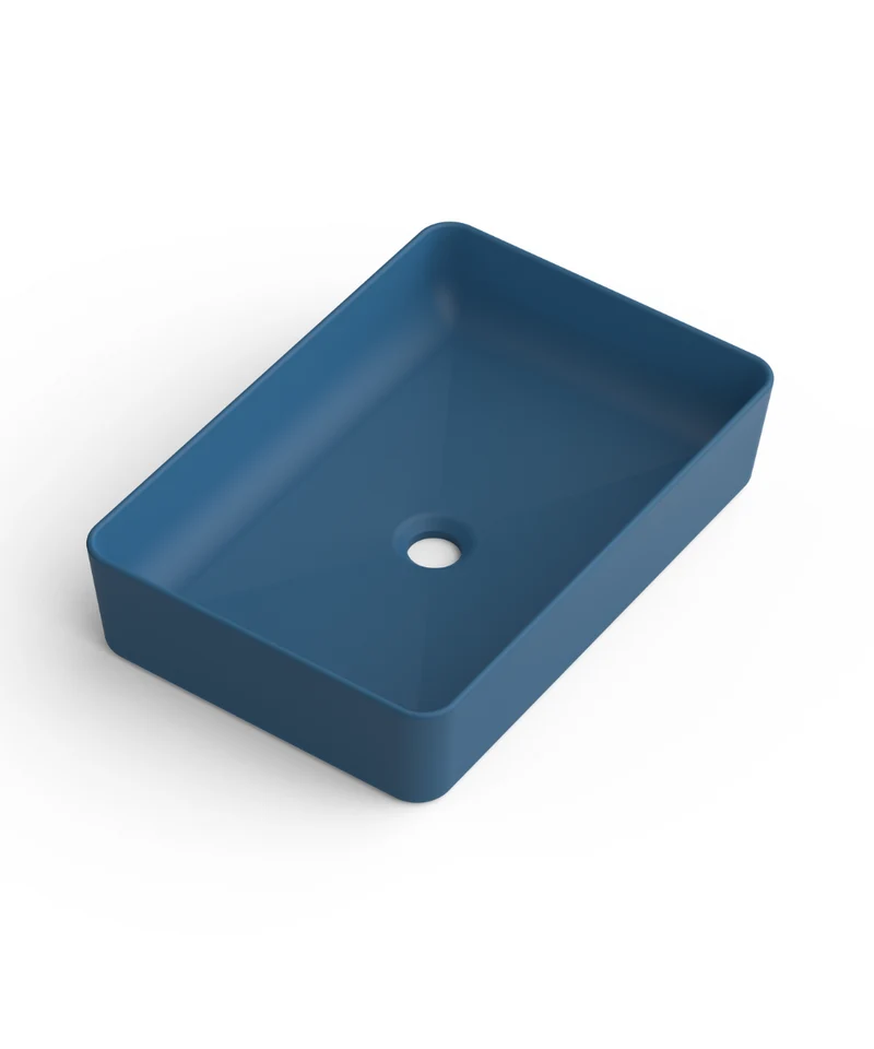 Curazao Lavabo Sobre Encimera Resina y Carga Mineral Blue Space | Lavamanos Baño para Encimera Rectangular | 51x34cm