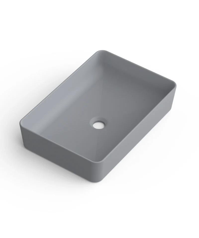 Curazao Lavabo Sobre Encimera Resina y Carga Mineral Gris | Lavamanos Baño para Encimera Rectangular | 51x34cm
