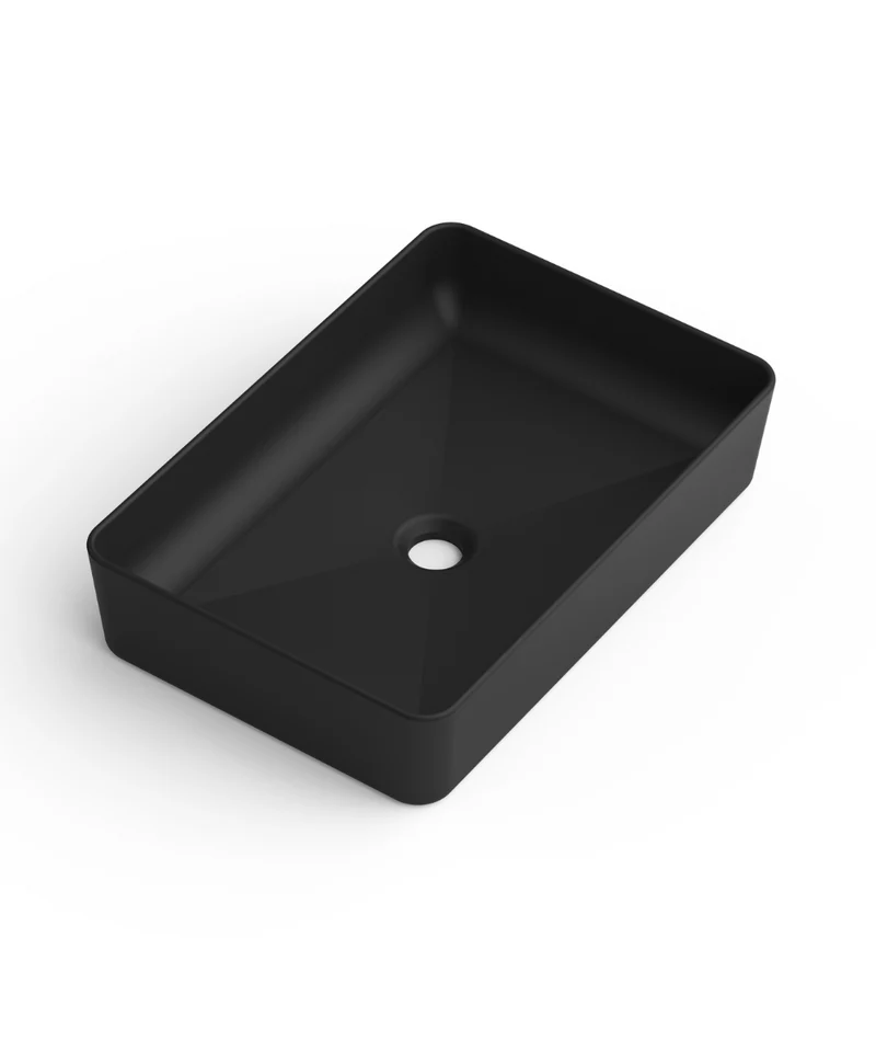Curazao Lavabo Sobre Encimera Resina y Carga Mineral Negro | Lavamanos Baño para Encimera Rectangular | 51x34cm