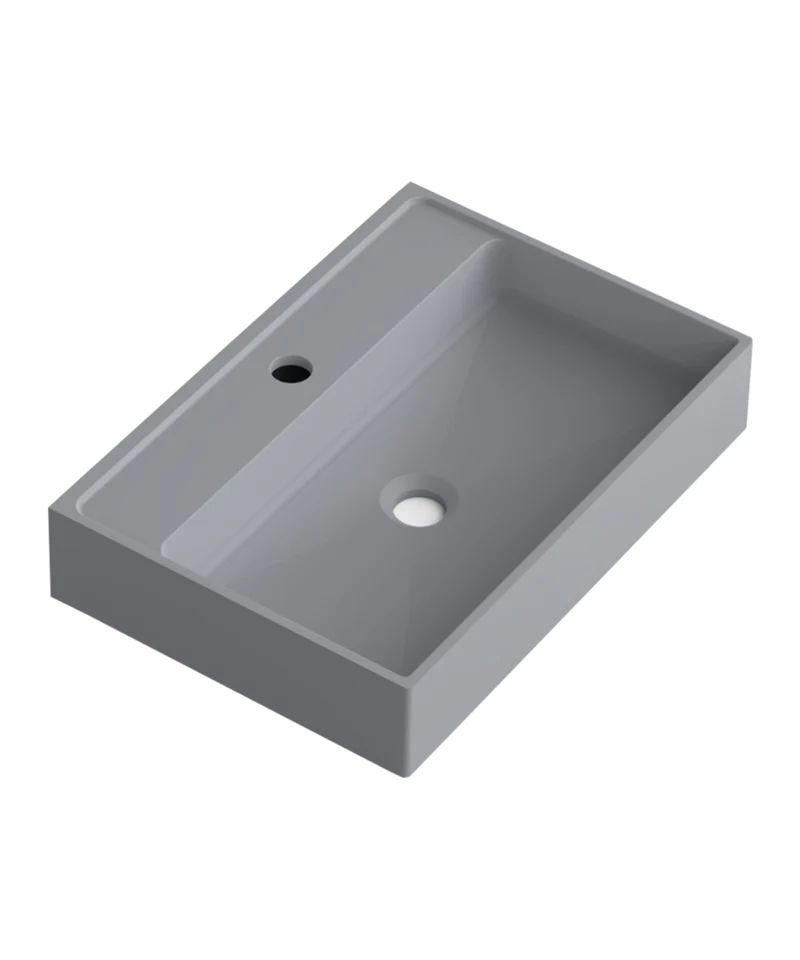 Saona Lavabo Sobre Encimera Resina Gris | Lavamanos Baño para Encimera Rectangular | 51,5 cm