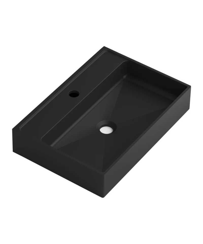 Saona Lavabo Sobre Encimera Resina Negro | Lavamanos Baño para Encimera Rectangular | 51,5 cm