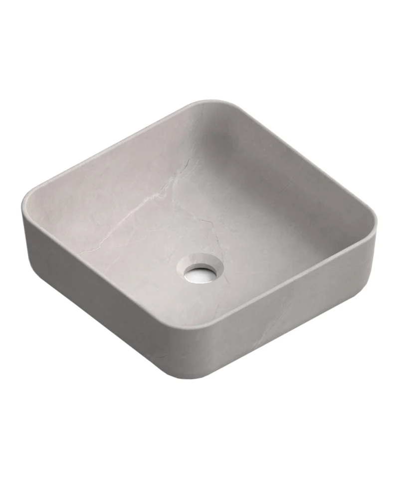 Barbados Lavabo Sobre Encimera Resina Gris Cemento | Lavamanos Baño para Encimera Cuadrado | 37x37cm