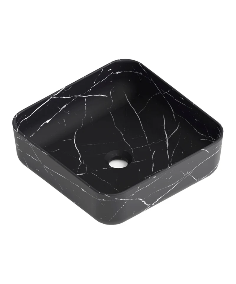 Barbados Lavabo Sobre Encimera Resina Marquina Storm | Lavamanos Baño para Encimera Cuadrado | 37x37cm