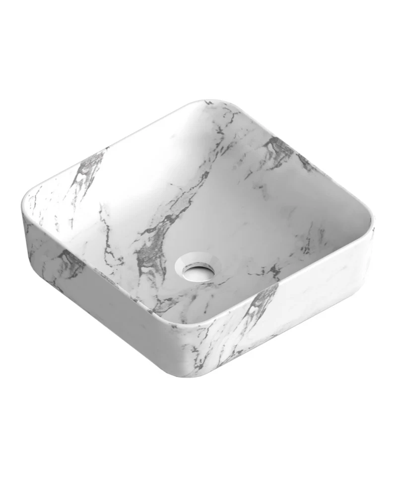 Barbados Lavabo Sobre Encimera Resina Carrara | Lavamanos Baño para Encimera Cuadrado | 37x37cm