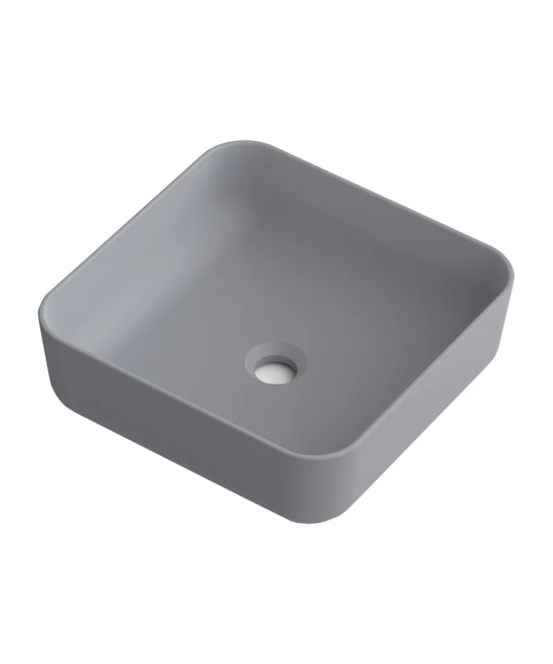 Barbados Lavabo Sobre Encimera Resina Gris | Lavamanos Baño para Encimera Cuadrado | 37x37cm