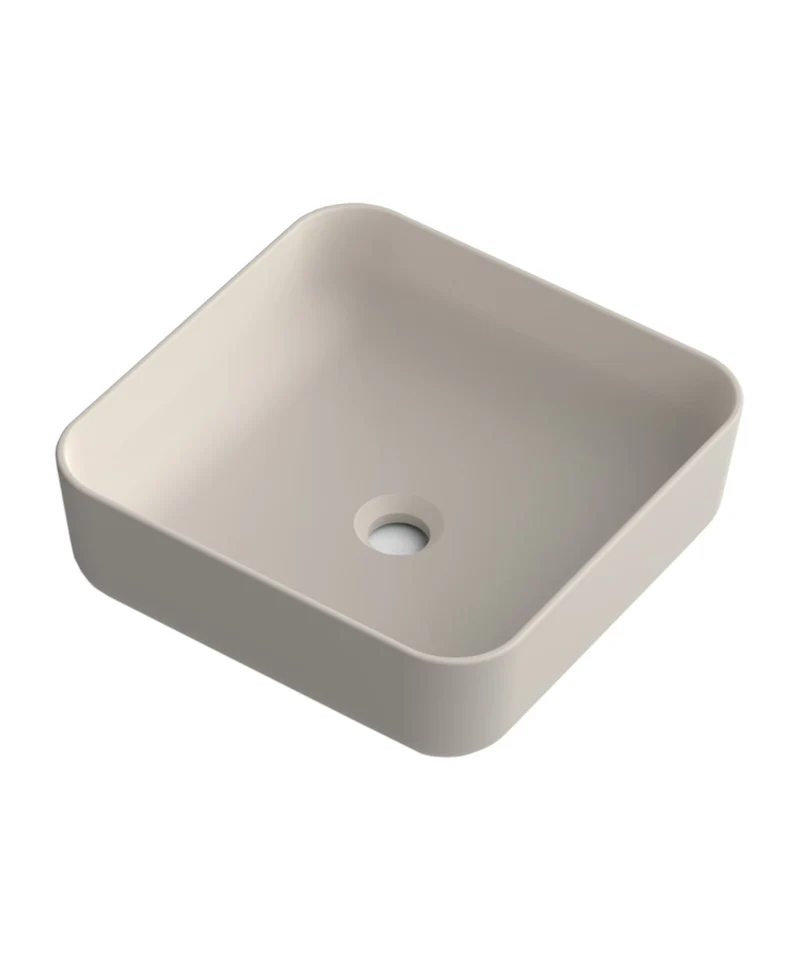 Barbados Lavabo Sobre Encimera Resina Moka | Lavamanos Baño para Encimera Cuadrado | 37x37cm