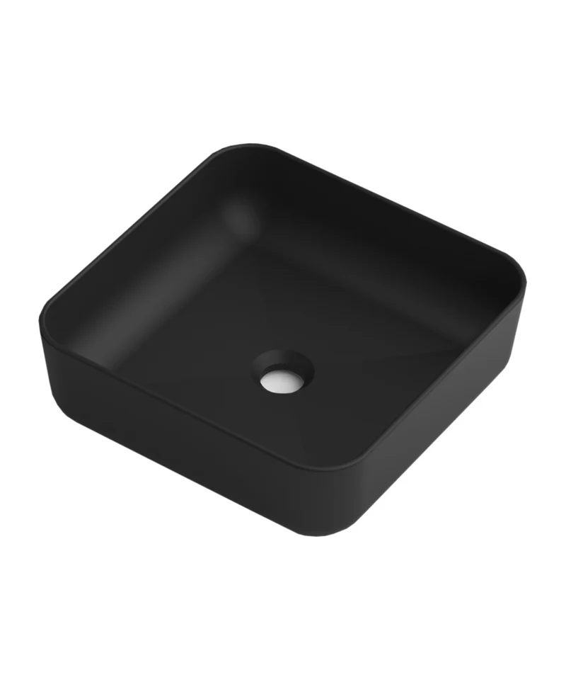Barbados Lavabo Sobre Encimera Resina Negro | Lavamanos Baño para Encimera Cuadrado | 37x37cm
